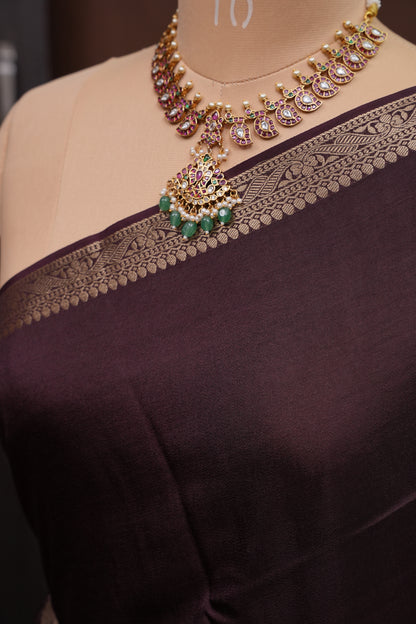 Crepe Silk Coffee Color with Embroidered Blouse