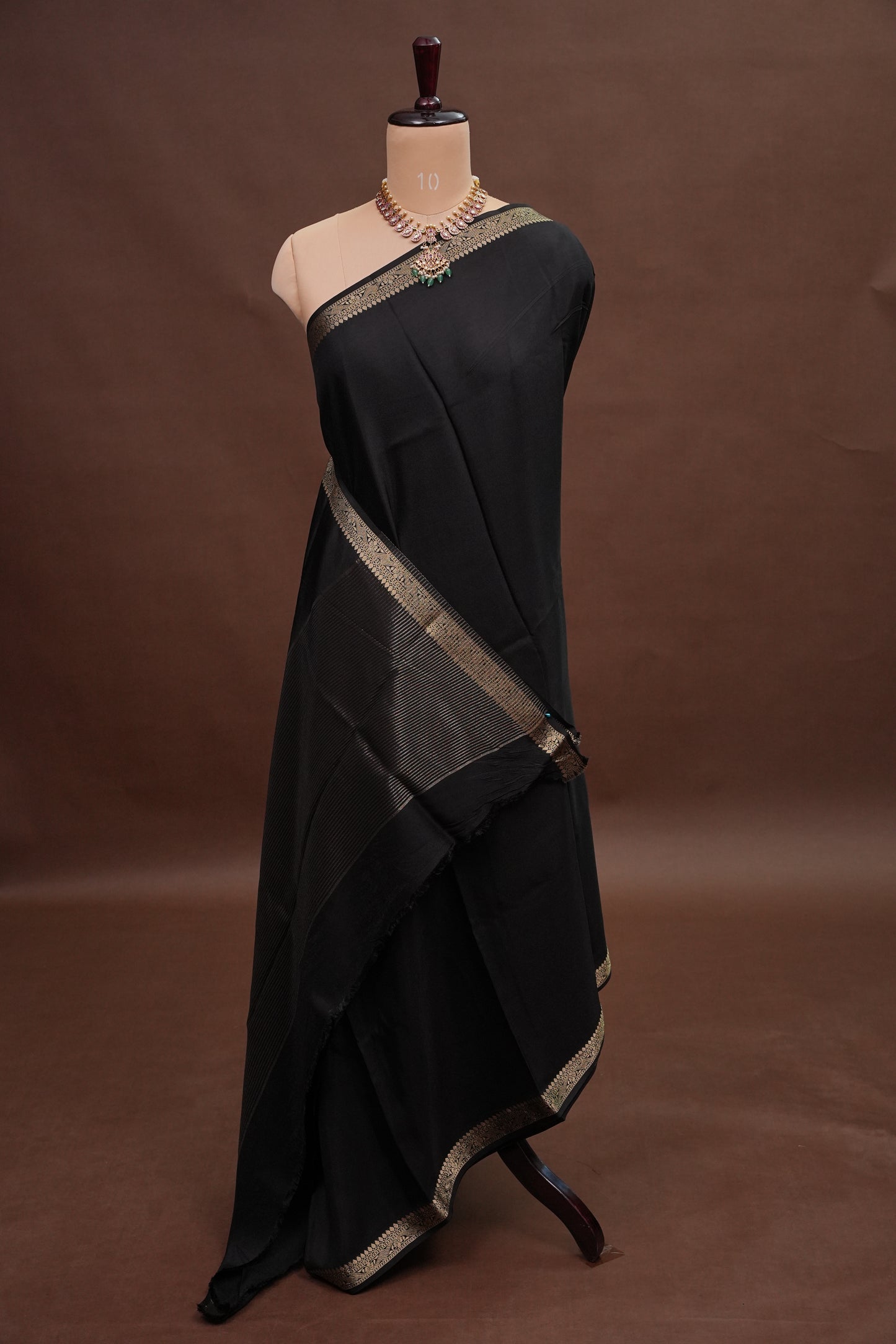 Black Crepe Silk Saree with Embroidered Blouse