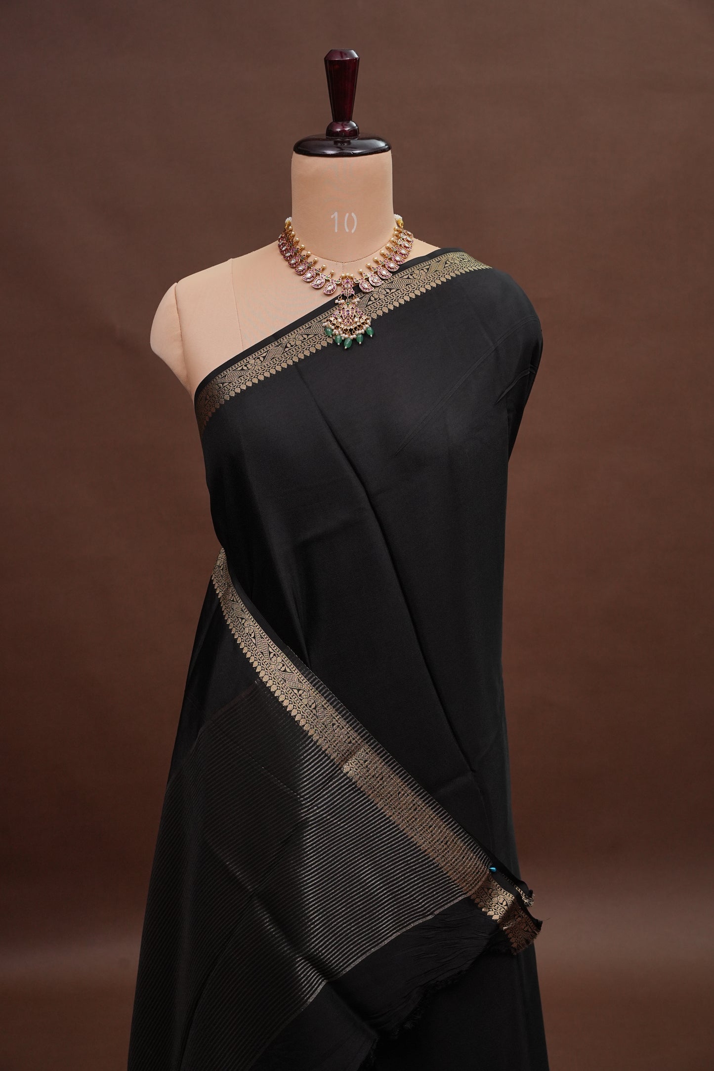 Black Crepe Silk Saree with Embroidered Blouse