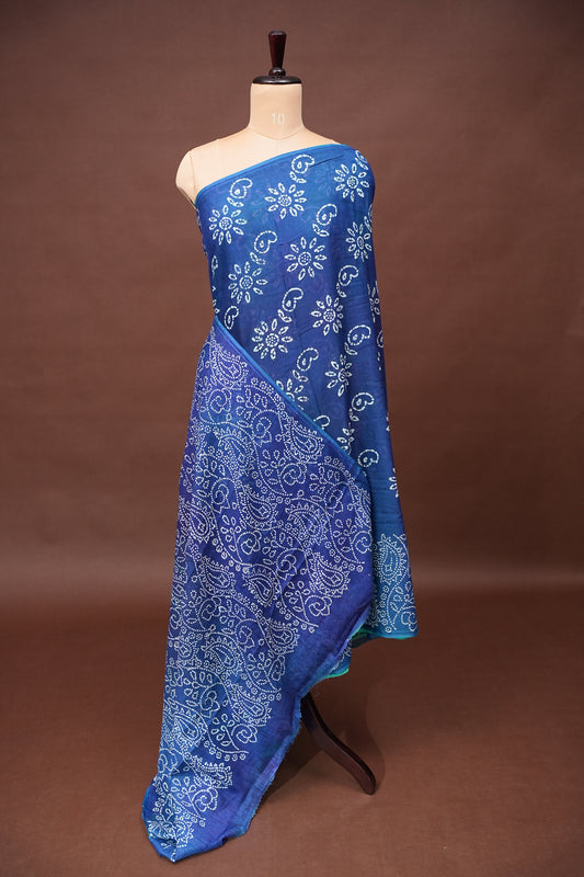 Batik Printed Mulmul Cotton Saree - Blue