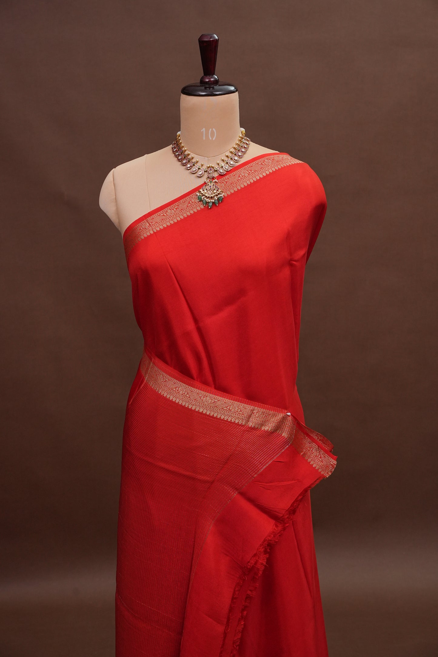 Bright Red Crepe Silk Saree with Embroidered Blouse
