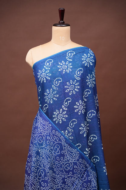 Batik Printed Mulmul Cotton Saree - Blue
