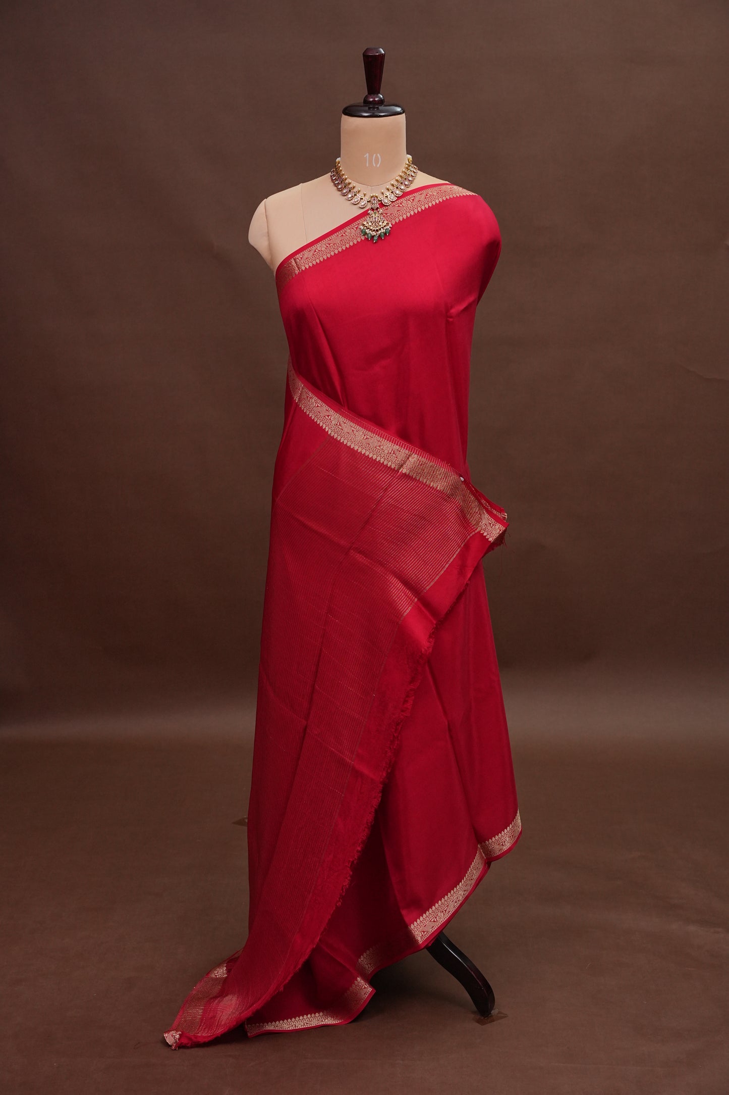 Deep Red Crepe Silk Saree with Embroidered Blouse