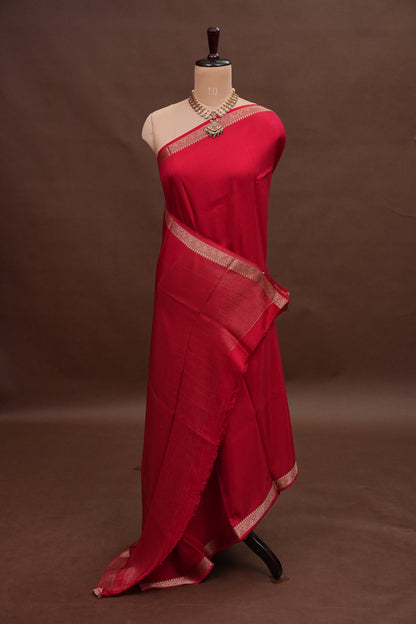 Deep Red Crepe Silk Saree with Embroidered Blouse