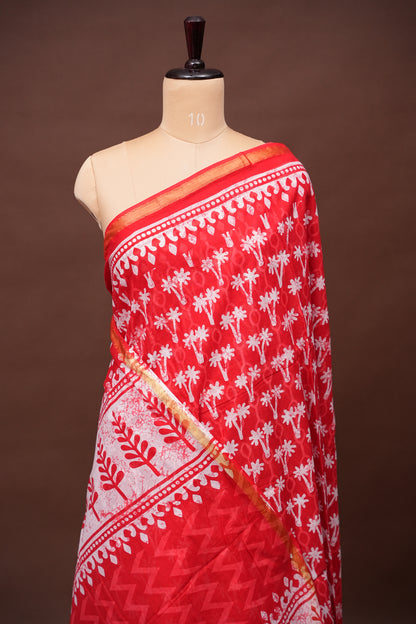 Mul Mul Cotton Ajrak Print Saree - Red