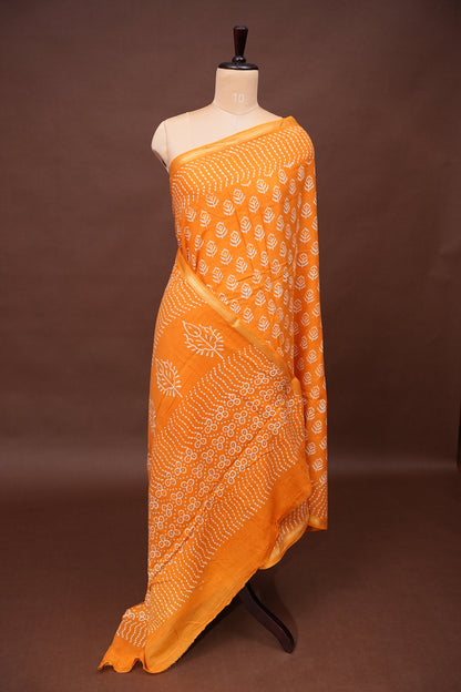 Mul Mul Cotton Ajrak Print Saree - Mustard