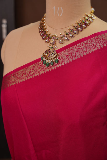Pink Crepe Silk Saree with Embroidered Blouse