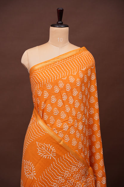 Mul Mul Cotton Ajrak Print Saree - Mustard