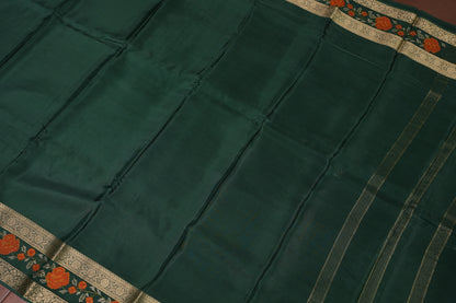 Crepe Silk Saree with Embroidered Border - Bottle Green Color