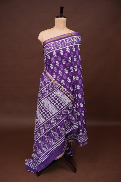Mul Mul Cotton Ajrak Print Saree - Purple