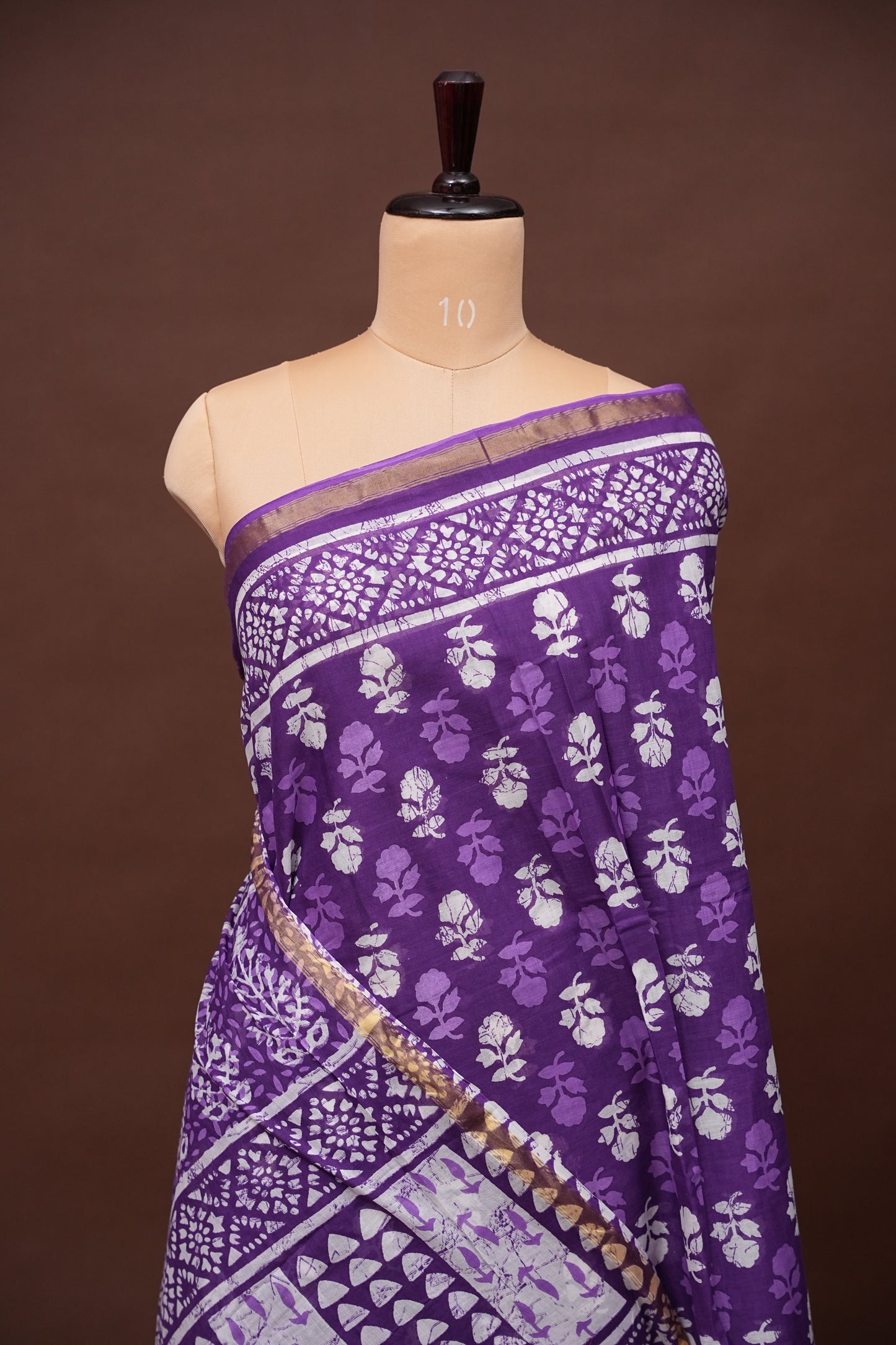 Mul Mul Cotton Ajrak Print Saree - Purple
