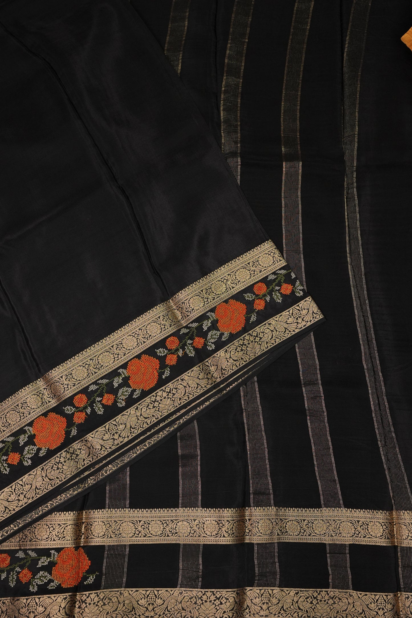 Crepe Silk Saree with Embroidered Border - Black