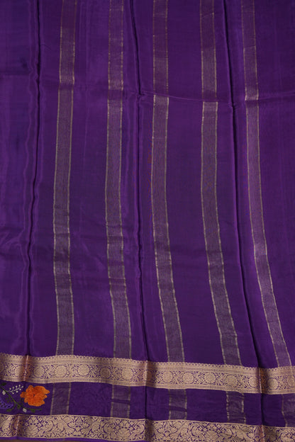 Crepe Silk Saree with Embroidered Border - Purple
