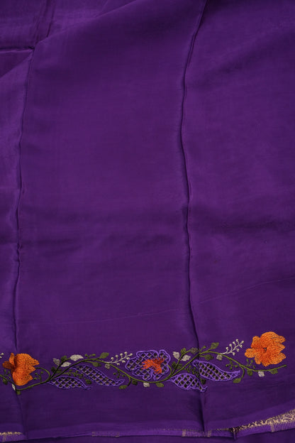 Crepe Silk Saree with Embroidered Border - Purple