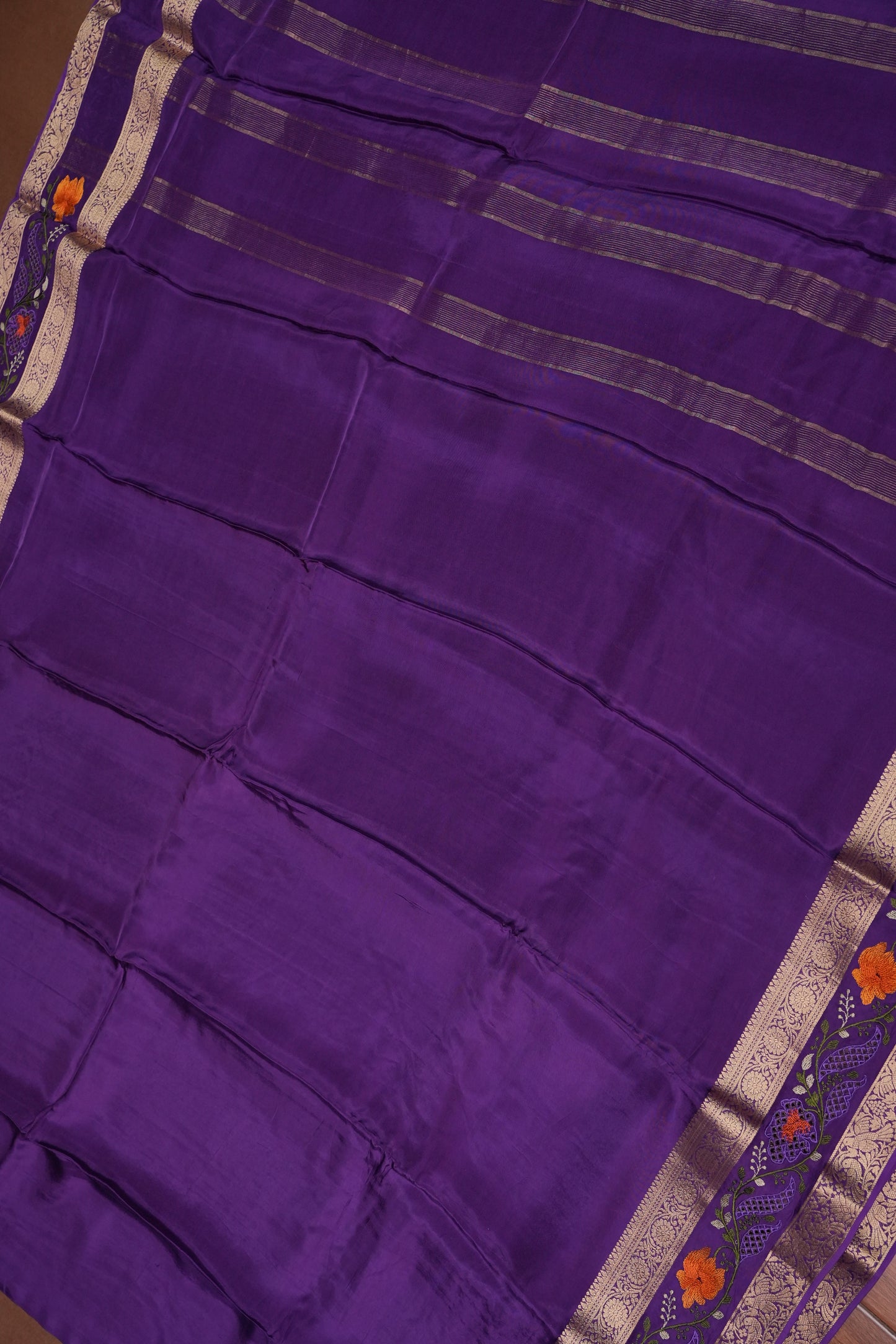 Crepe Silk Saree with Embroidered Border - Purple