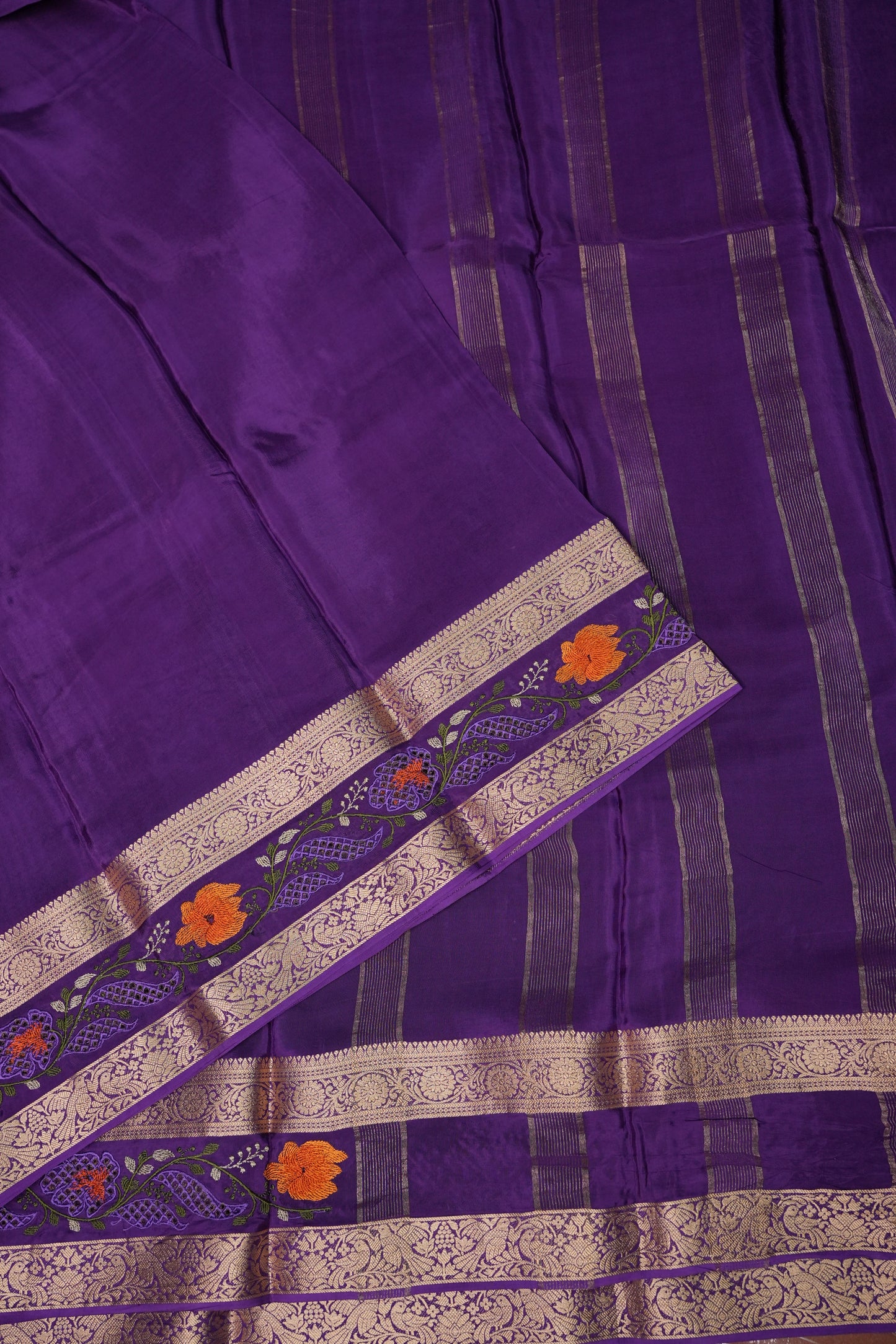 Crepe Silk Saree with Embroidered Border - Purple