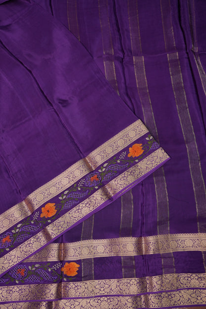 Crepe Silk Saree with Embroidered Border - Purple