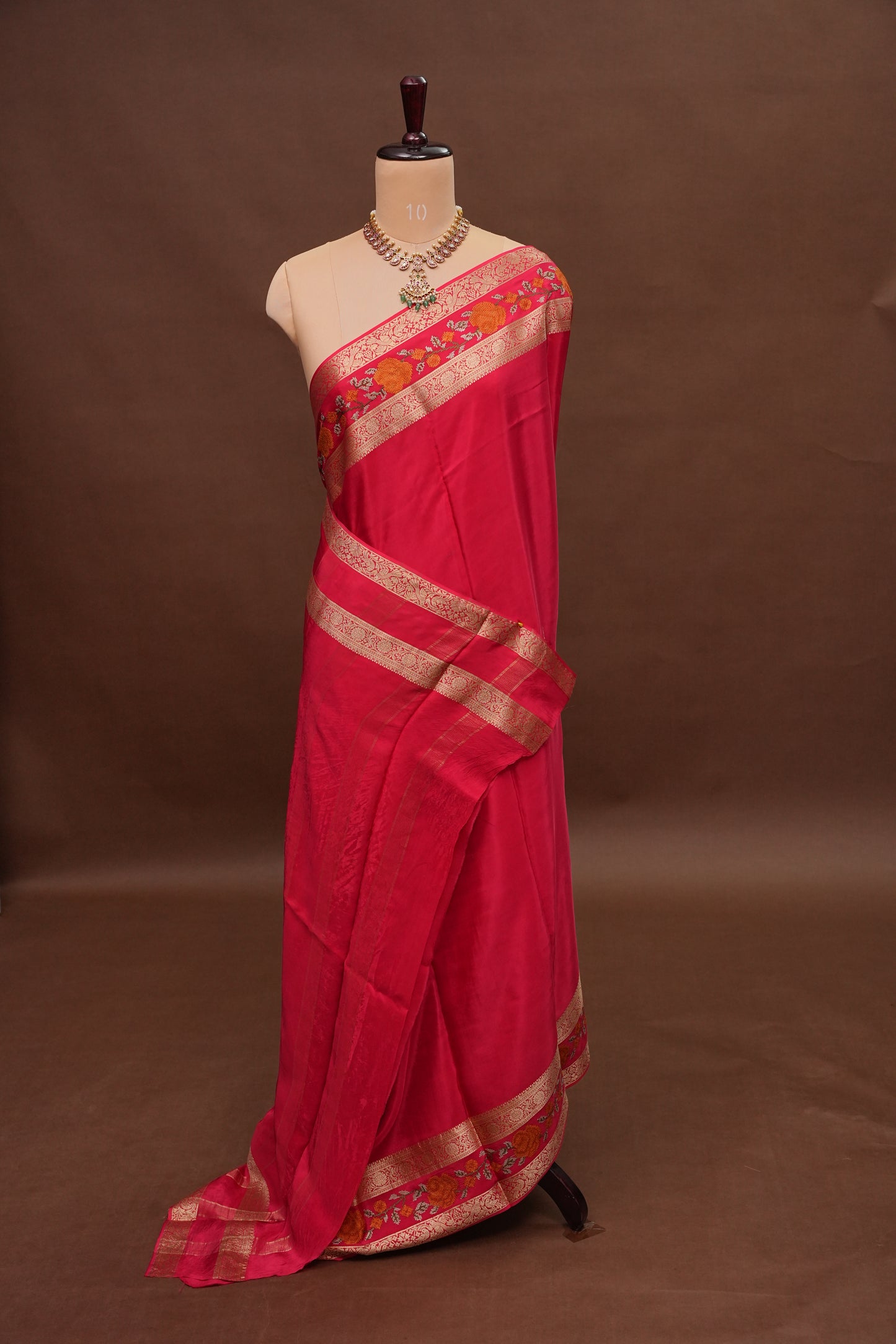 Crepe Silk Saree with Embroidered Border - Pink