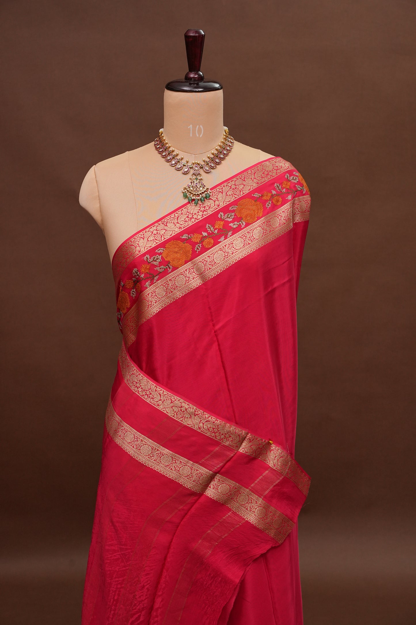 Crepe Silk Saree with Embroidered Border - Pink