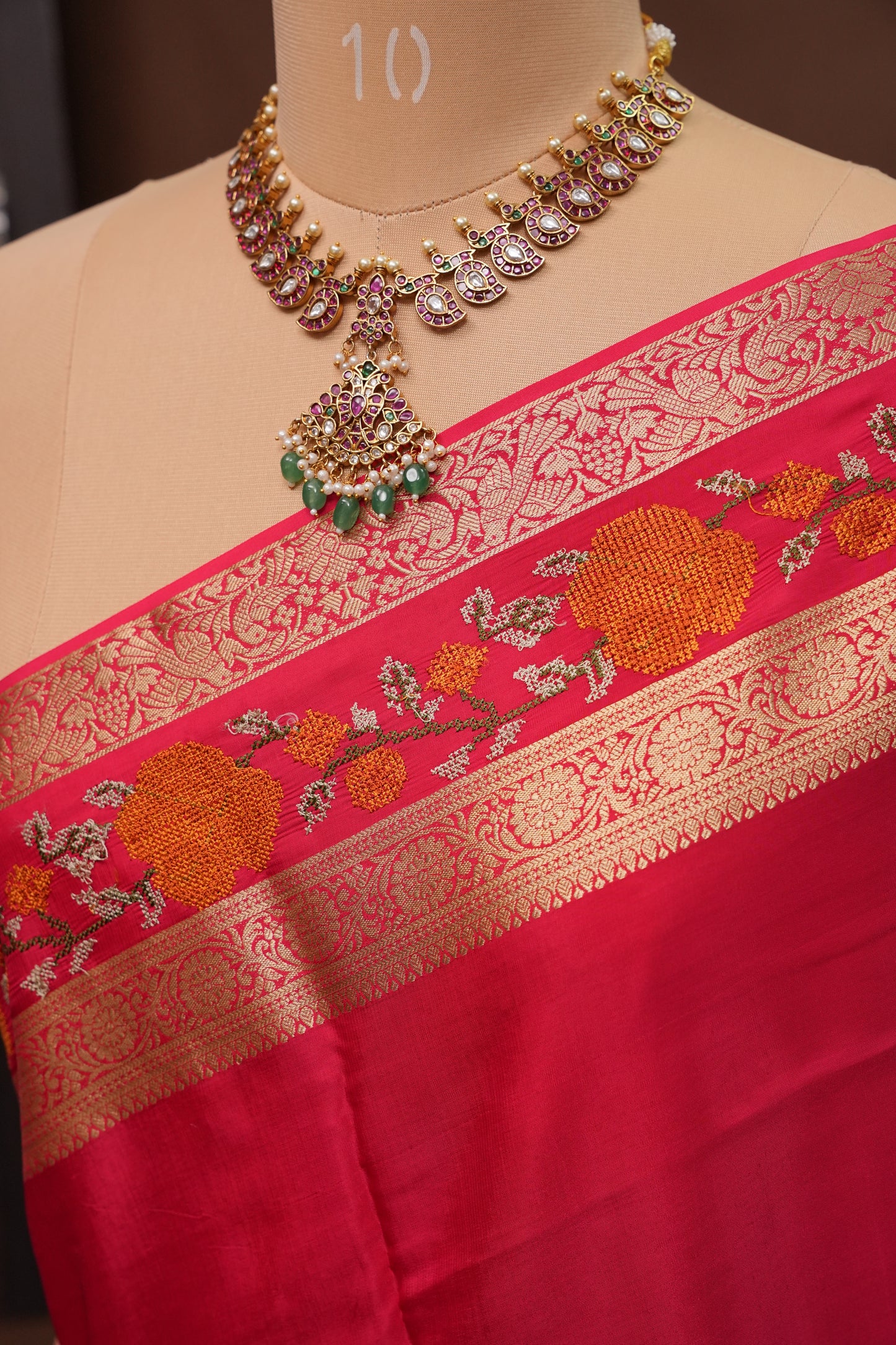 Crepe Silk Saree with Embroidered Border - Pink
