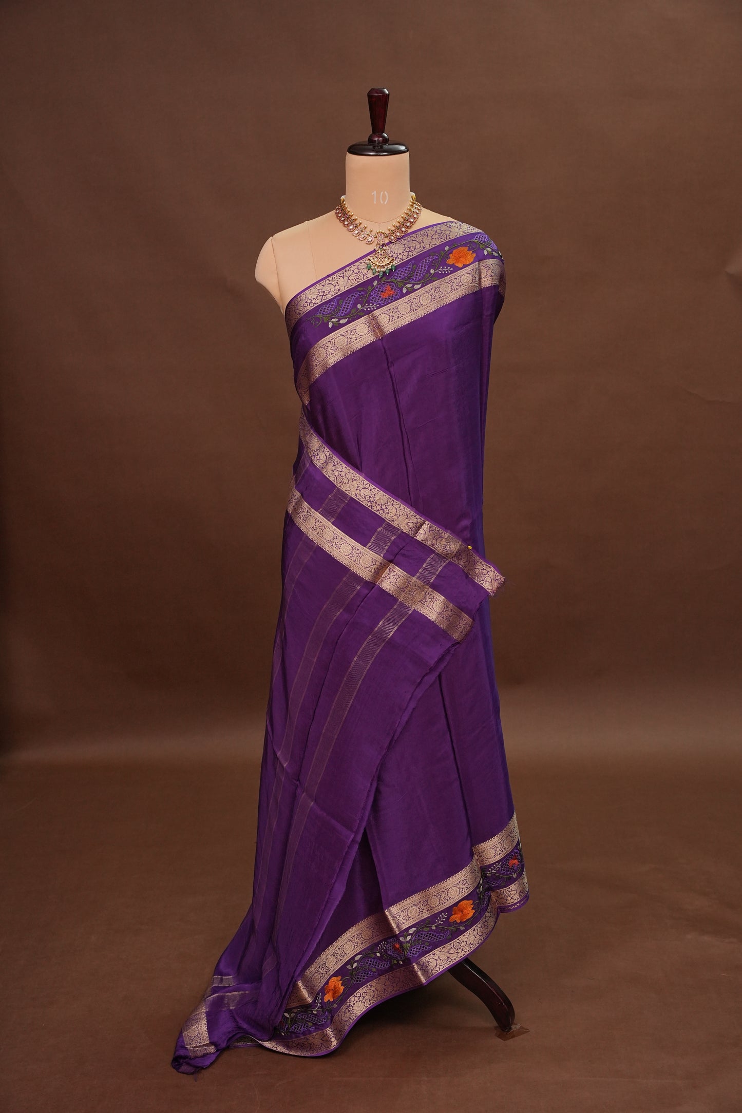 Crepe Silk Saree with Embroidered Border - Purple