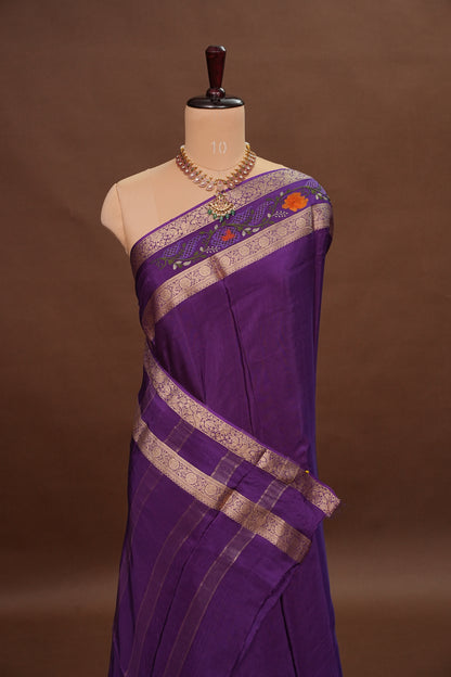 Crepe Silk Saree with Embroidered Border - Purple