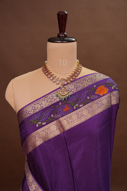 Crepe Silk Saree with Embroidered Border - Purple