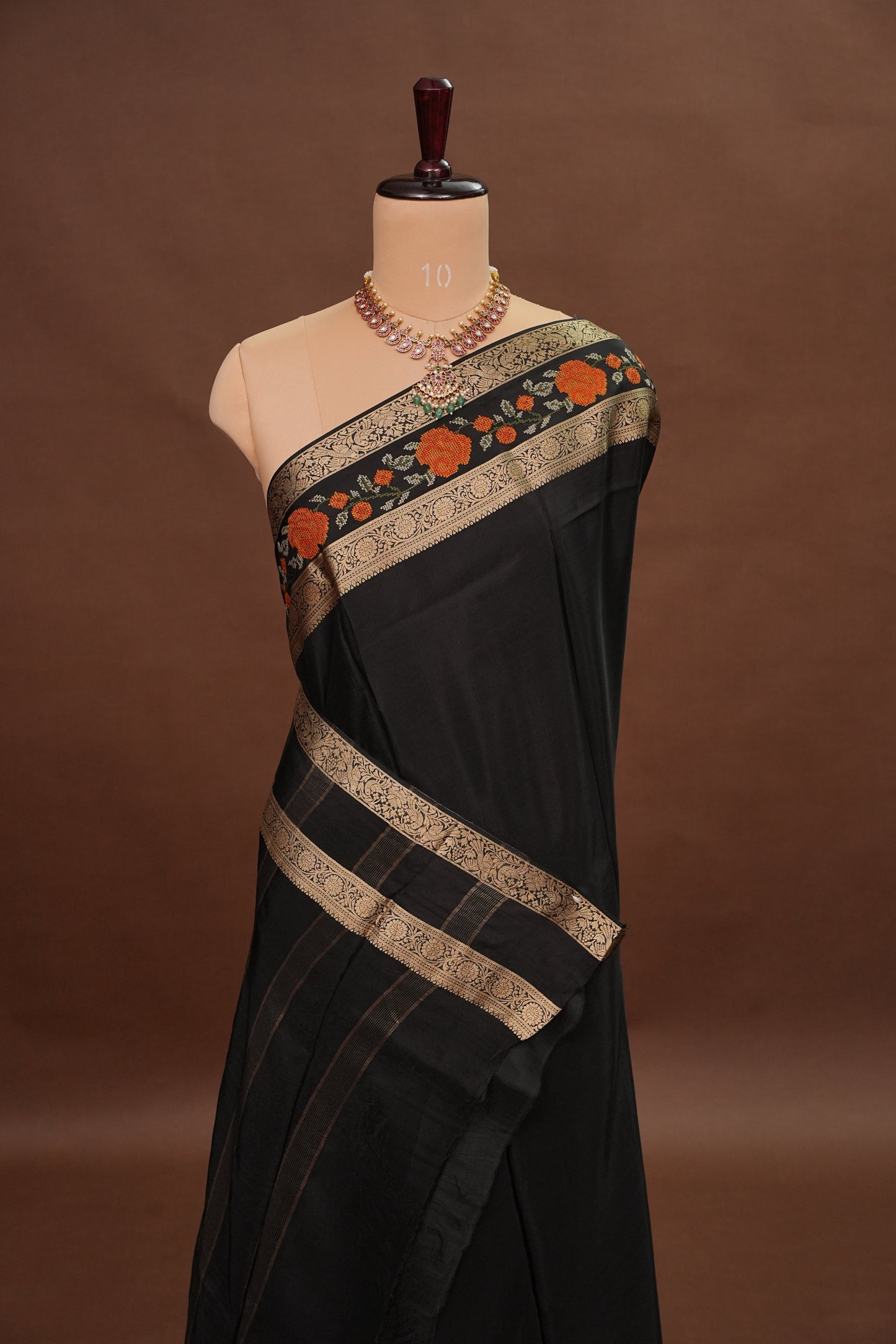 Crepe Silk Saree with Embroidered Border - Black