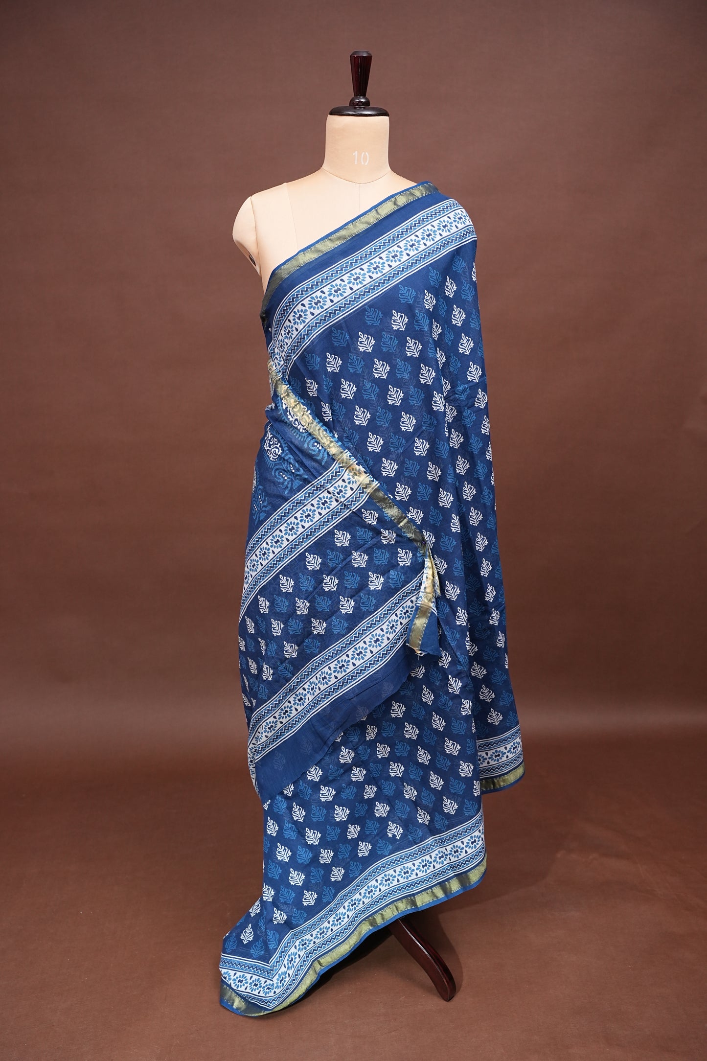 Mul Mul Cotton Ajrak Print Saree - Indigo Blue