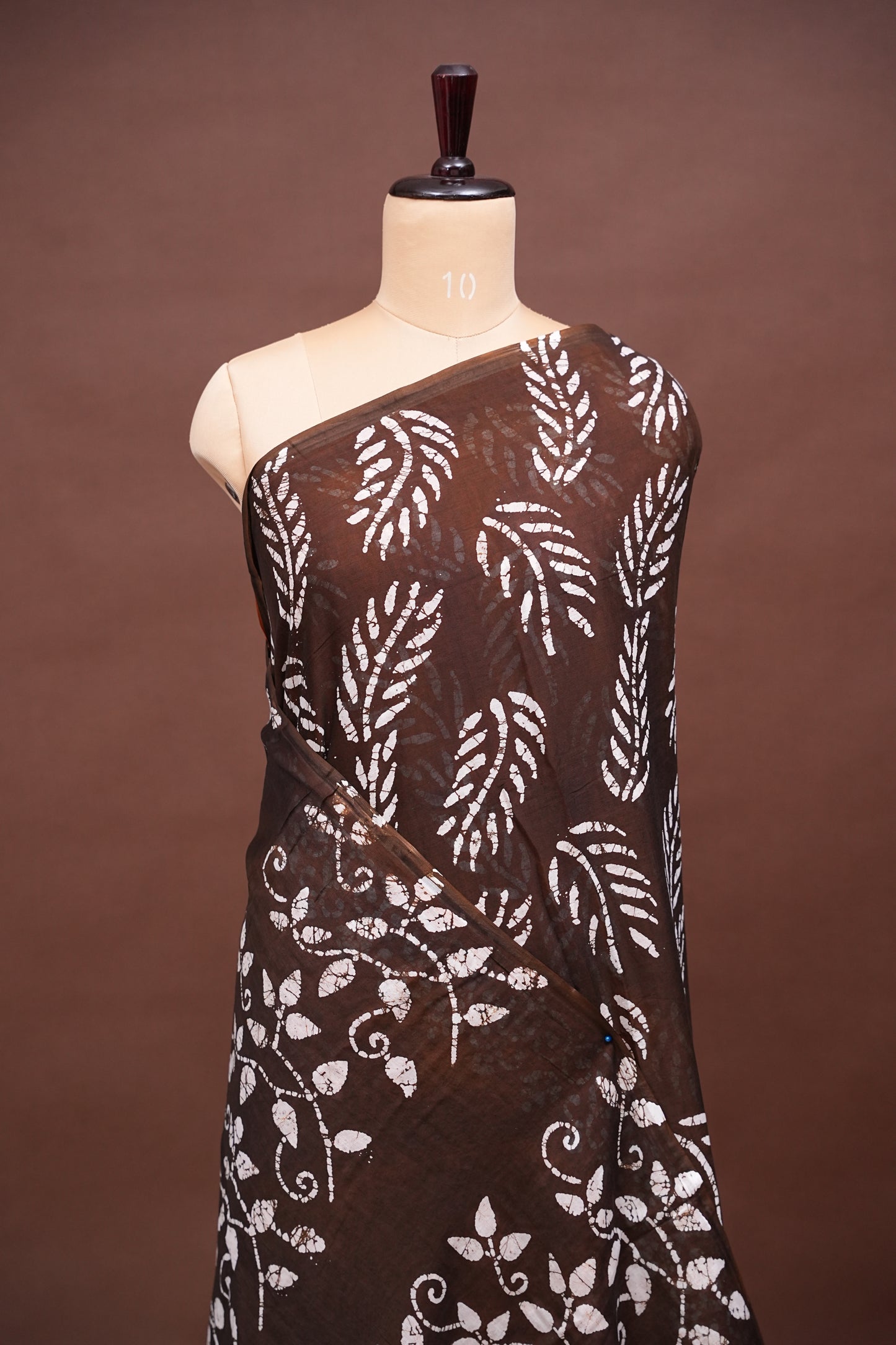 Batik Printed Mulmul Cotton Saree - Brown