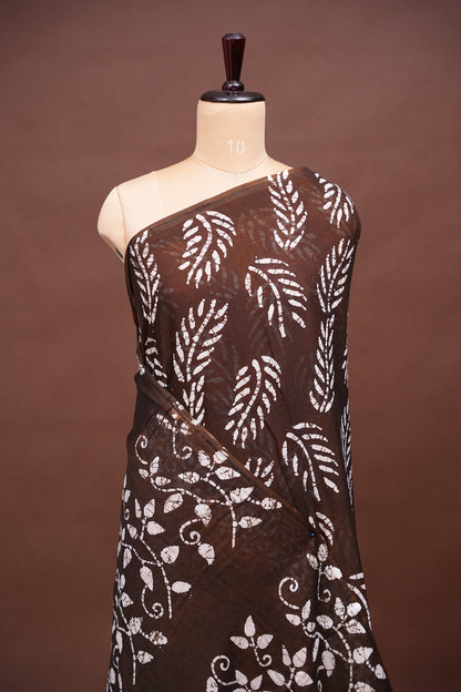 Batik Printed Mulmul Cotton Saree - Brown
