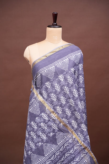 Mul Mul Cotton Ajrak Print Saree - Grey