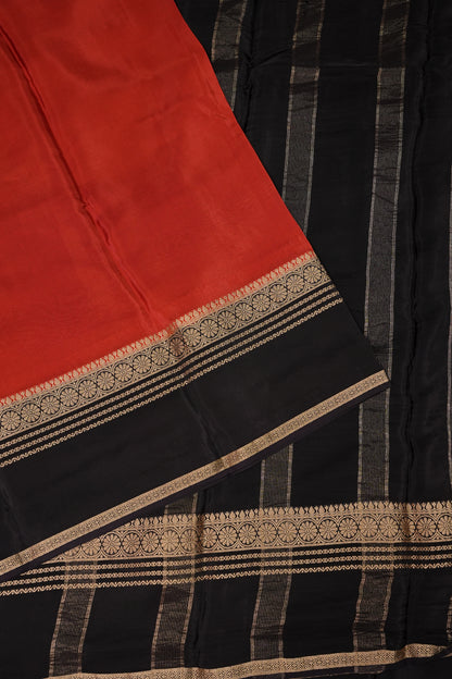 Plain Crepe Silk Saree - Rust and Black