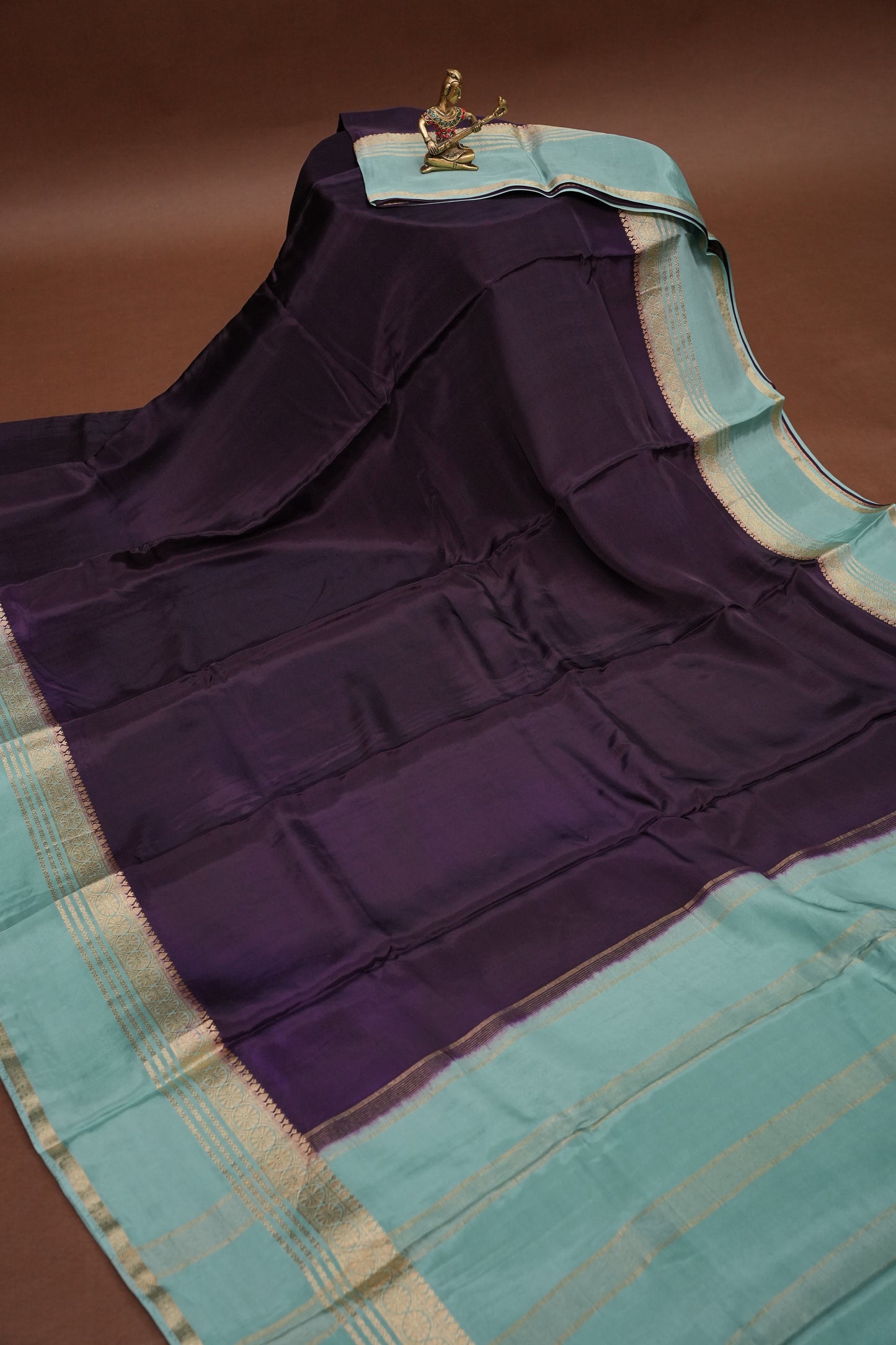 Plain Crepe Silk Saree - Deep Brinjal Purple