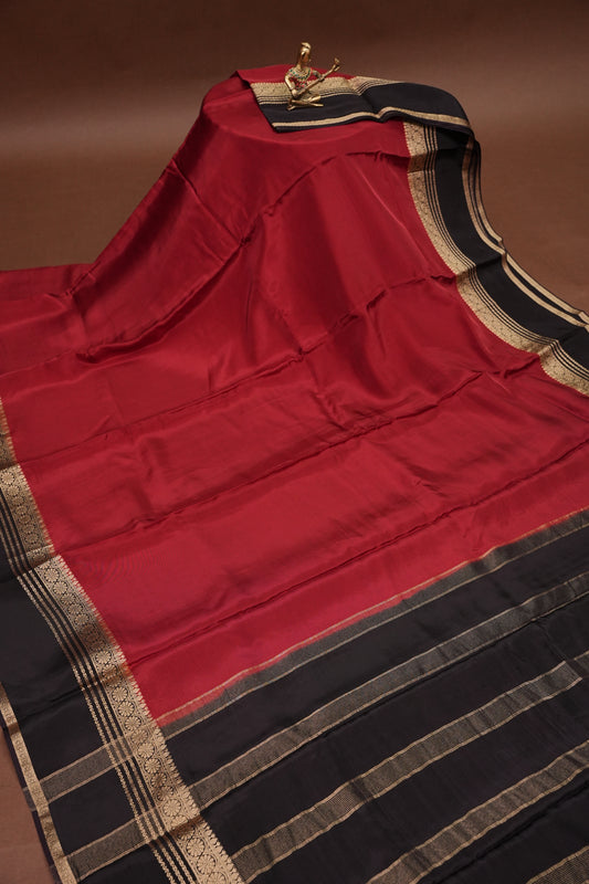 Plain Crepe Silk Saree - Brick Orange and Black
