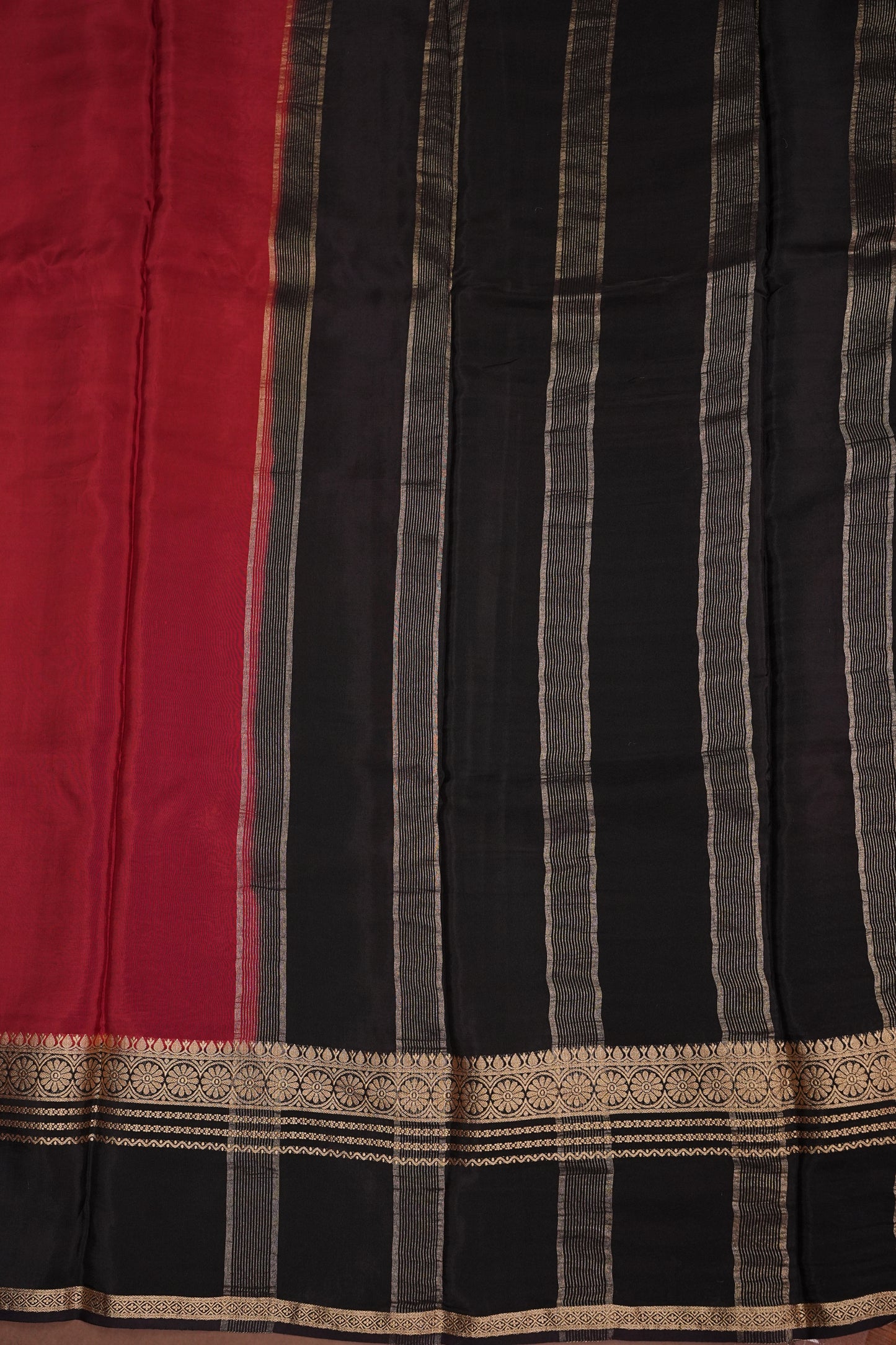 Plain Crepe Silk Saree - Brick Orange and Black
