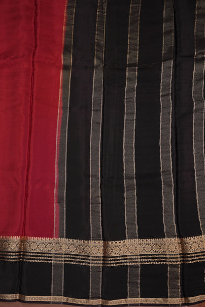 Plain Crepe Silk Saree - Brick Orange and Black
