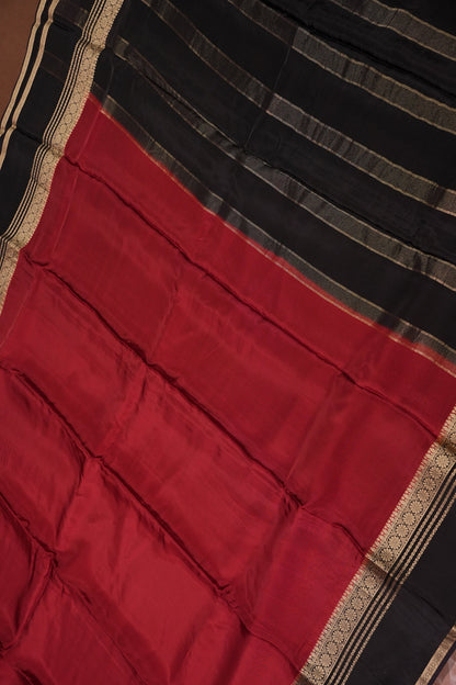 Plain Crepe Silk Saree - Brick Orange and Black