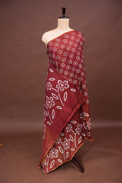 Batik Printed Mulmul Cotton Saree - Brown