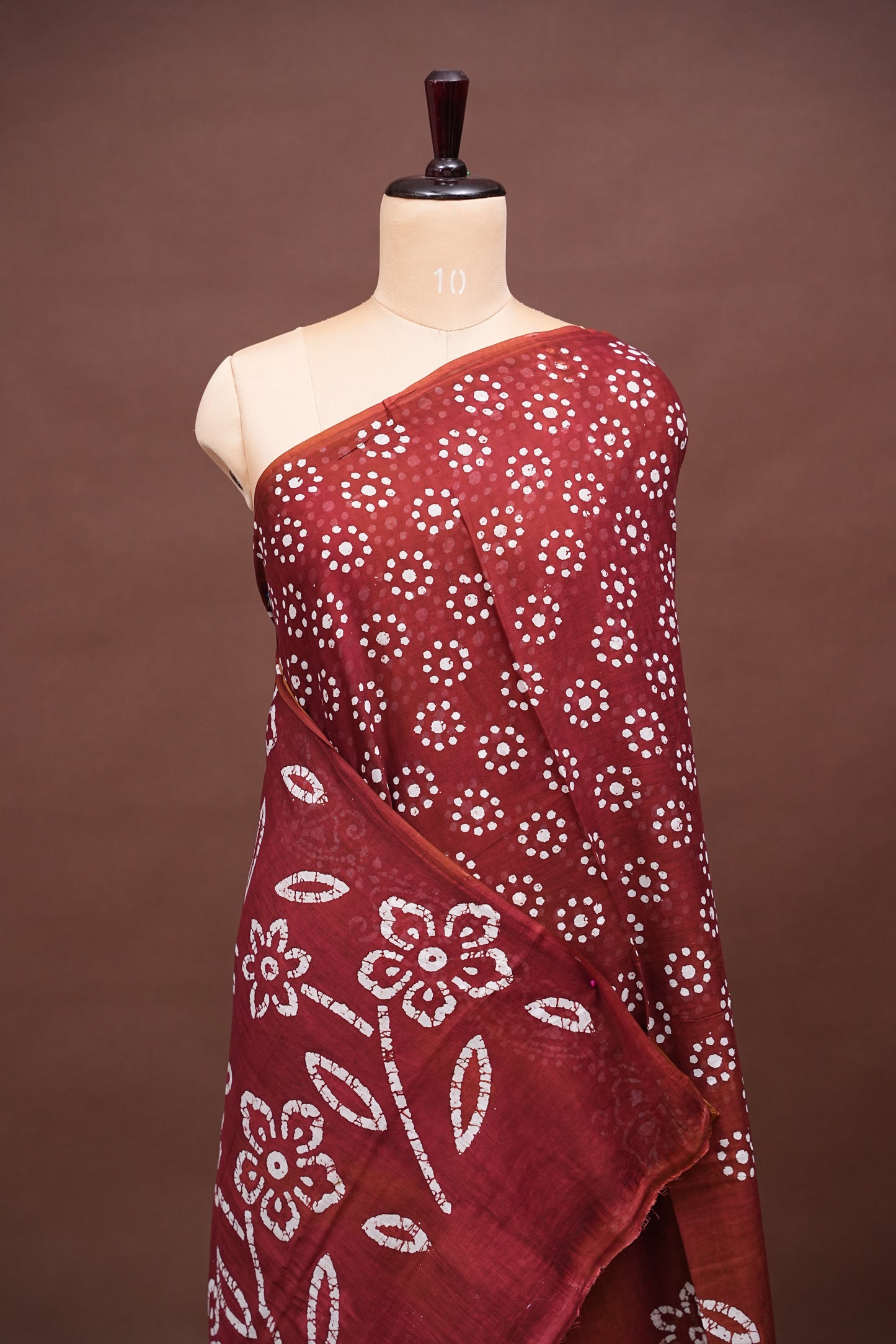Batik Printed Mulmul Cotton Saree - Brown