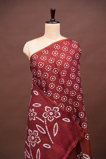 Batik Printed Mulmul Cotton Saree - Brown