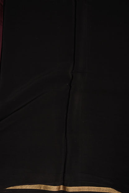Plain Crepe Silk Saree - Plum and Black