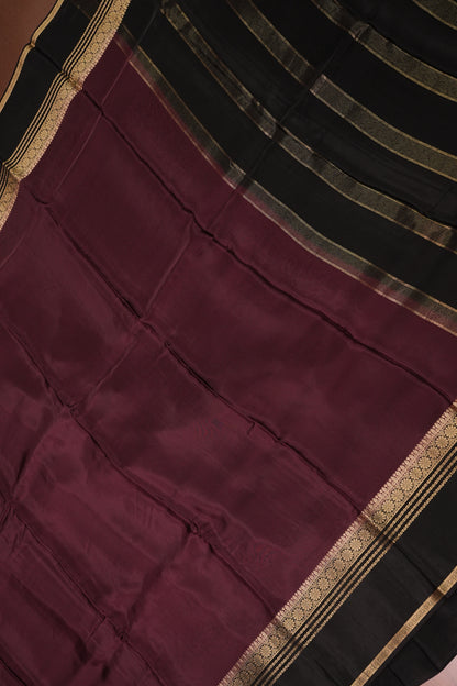 Plain Crepe Silk Saree - Plum and Black