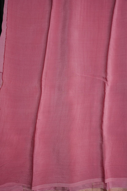 Plain Crepe Silk Saree  - Black & Pink