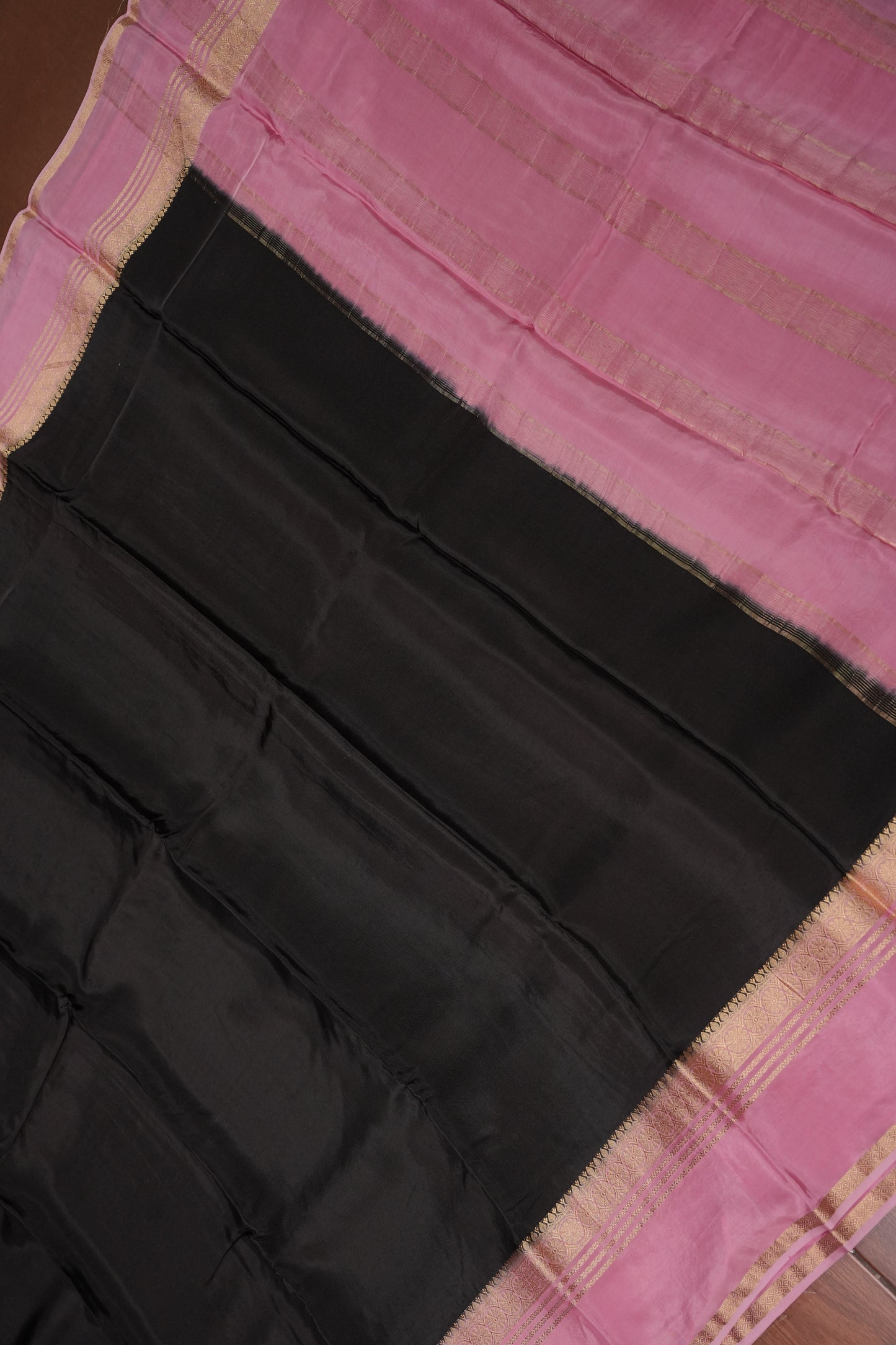 Plain Crepe Silk Saree  - Black & Pink