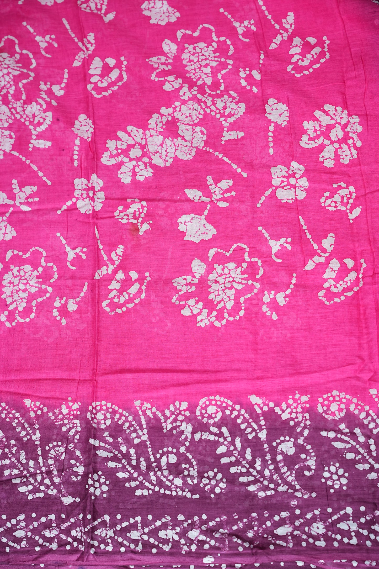 Batik Printed Mulmul Cotton Saree - Pink