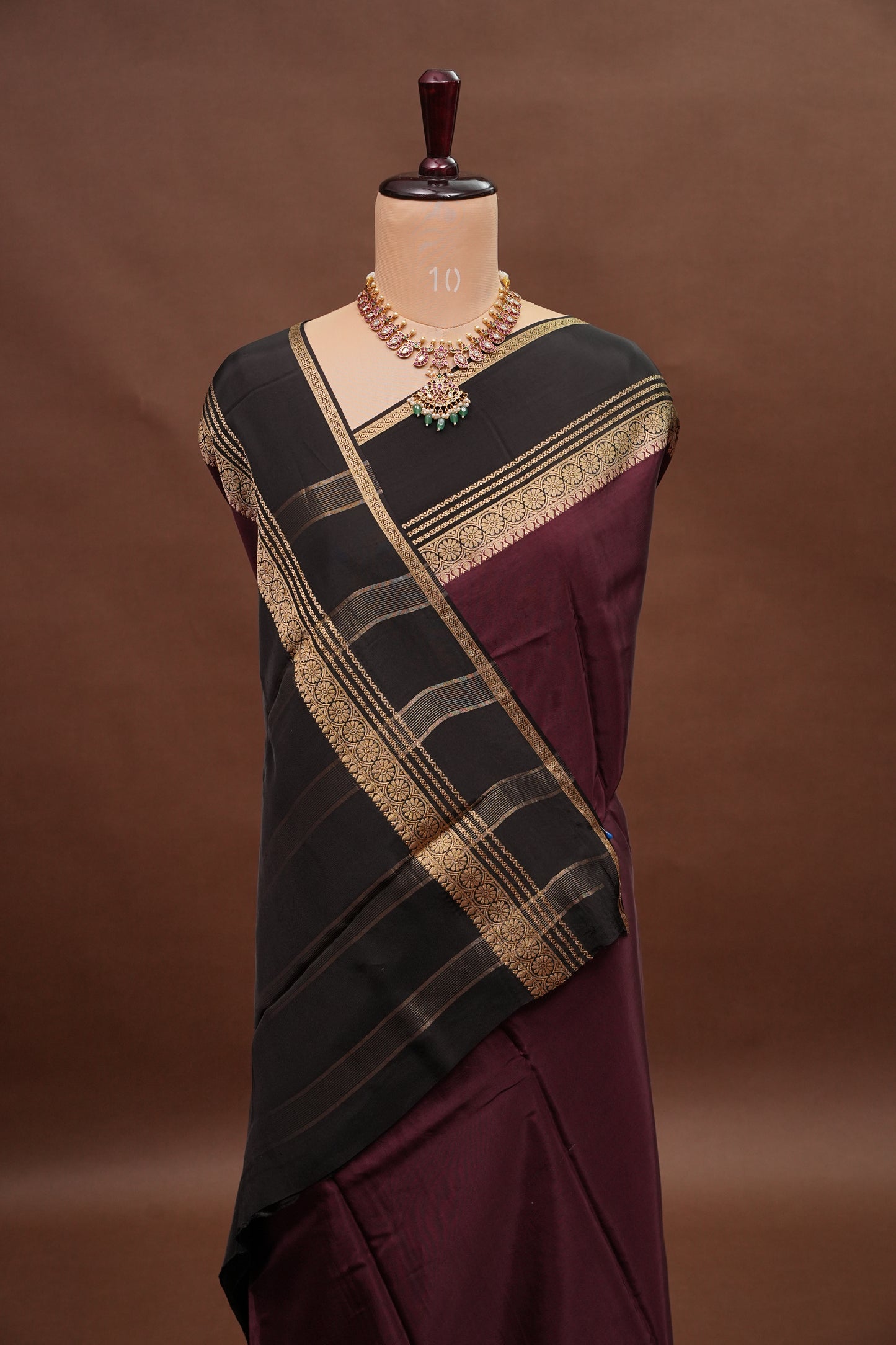 Plain Crepe Silk Saree - Plum and Black