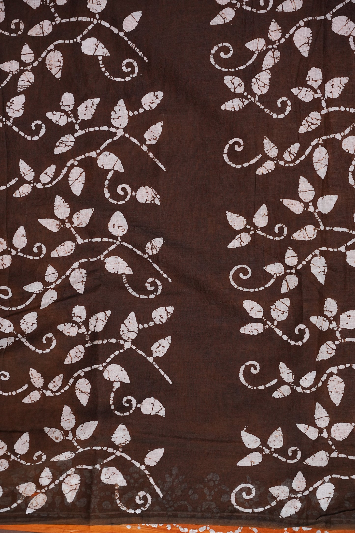 Batik Printed Mulmul Cotton Saree - Brown