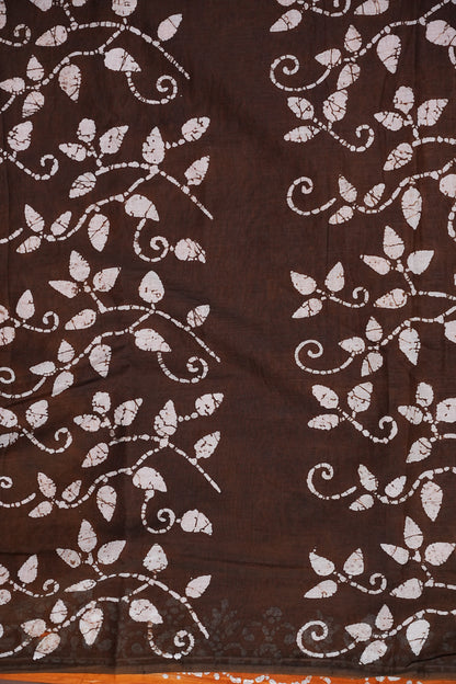 Batik Printed Mulmul Cotton Saree - Brown