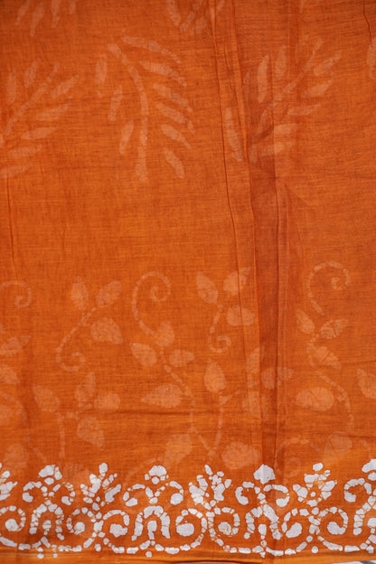 Batik Printed Mulmul Cotton Saree - Brown
